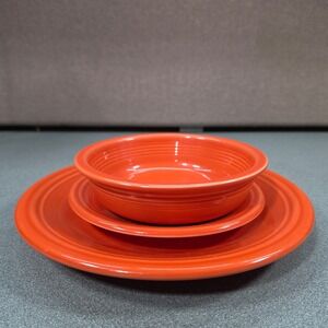Fiestaware Set 3pc Poppy Orange Dinner Salad Plate Fruit Bowl Ceramic